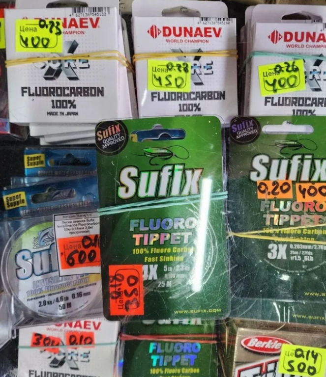 Леска флюрокарбон Sufix, Zub,Dunaev 30m, 50m 100m